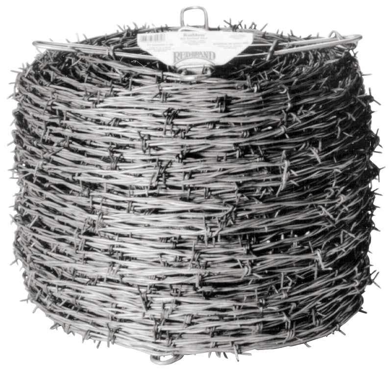 Red Brand 70481 Barbed Wire, 1320 ft L, 12-1/2 Gauge, 5 in Points Spacing, Galvanized Steel