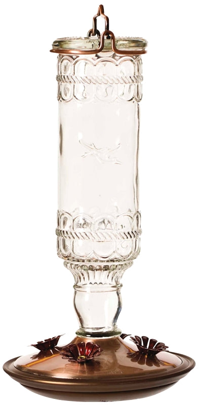 Perky-Pet 8107-2 Bird Feeder, Antique Bottle, 10 oz, 4-Port/Perch, Glass/Metal, Clear/Copper, 10.1 in H