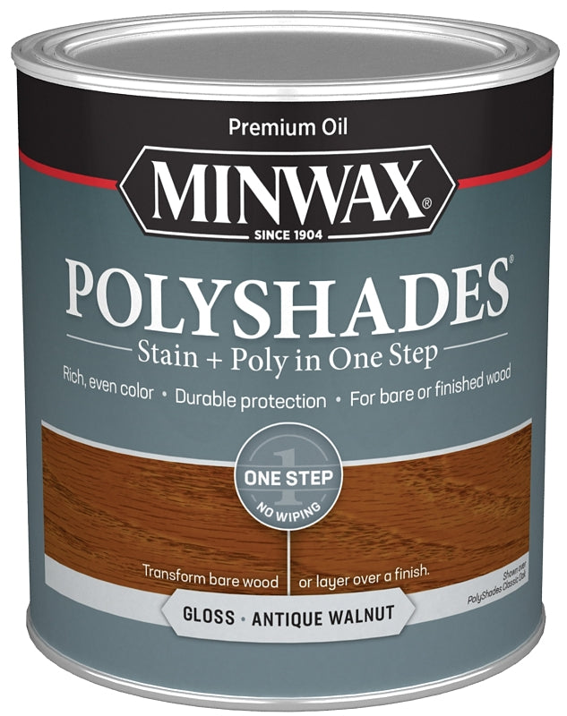 Minwax 61440444 Waterbased Polyurethane Stain, Gloss, Liquid, Antique Walnut, 1 qt, Can