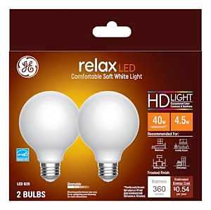 GE 31541 Relax LED Bulb, Globe, G25 Lamp, 40 W Equivalent, E26 Lamp Base, Dimmable, Frosted, Soft White Light