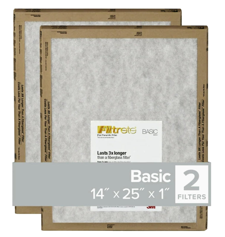 Filtrete FPL04-2PK-24 Air Filter, 25 in L, 14 in W, 2 MERV, For: Air Conditioner, Furnace and HVAC System