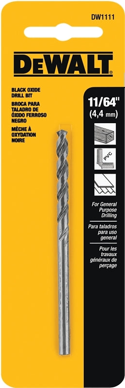 DeWALT DW1111 Jobber Drill Bit, 11/64 in Dia, 3-1/4 in OAL, Parabolic Flute, 11/64 in Dia Shank, Round Shank