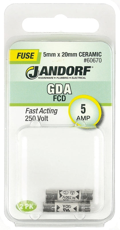 Jandorf 60670 Fast Acting Fuse, 5 A, 250 V, 1500 A Interrupt, Ceramic Body