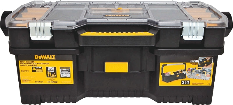 DeWALT DWST24075 Tool Tote with Removable Organizer, 77 lb, Plastic, Black/Yellow, 1-Drawer, 15-Compartment