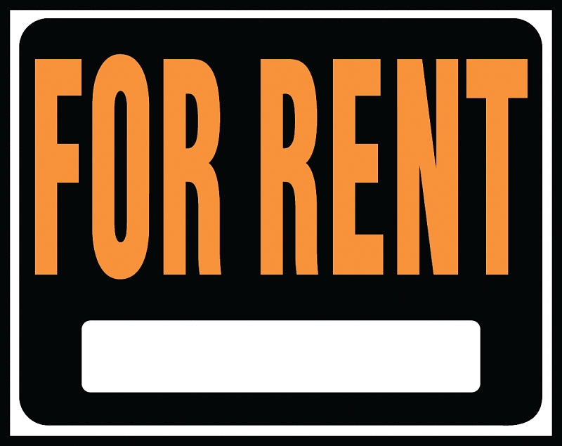 Hy-Ko Hy-Glo Series SP-102 Identification Sign, Rectangular, FOR RENT, Fluorescent Orange Legend, Black Background