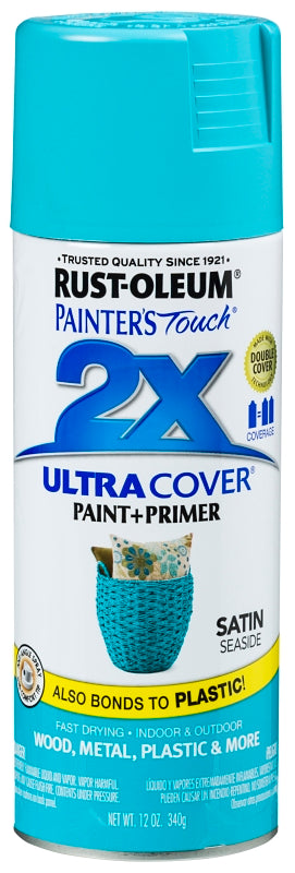 Rust-Oleum Painter's Touch 2X Ultra Cover 334095 Spray Paint, Satin, Seaside, 12 oz, Aerosol Can
