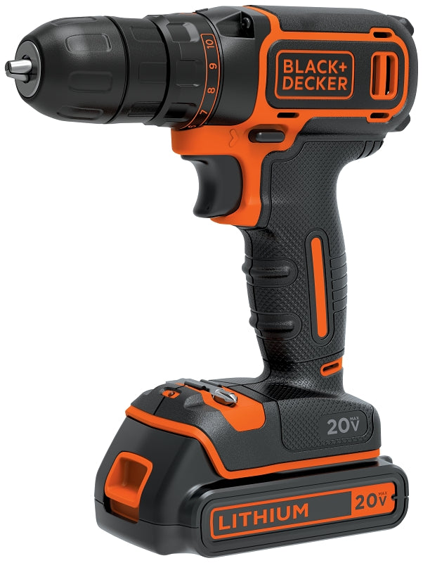 Black+Decker BDCDD120C Drill/Driver, Battery Included, 20 V, 1.5 Ah, 3/8 in Chuck, Keyless Chuck