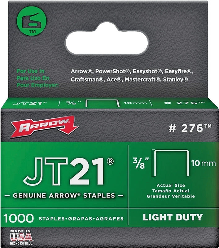 Arrow JT21 Series 276 Staple, 7/16 in W Crown, 3/8 in L Leg