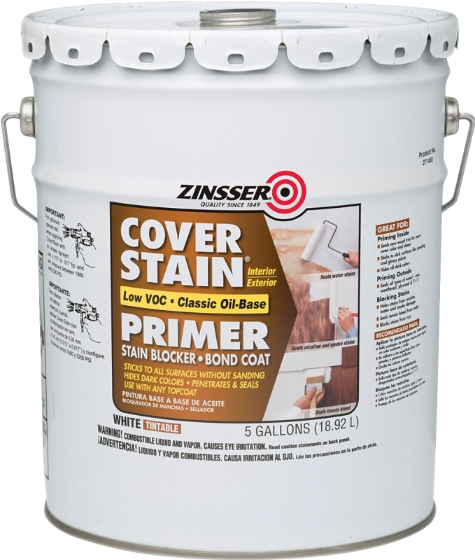 Zinsser 271450 Primer, Flat, White, 5 gal, Pail