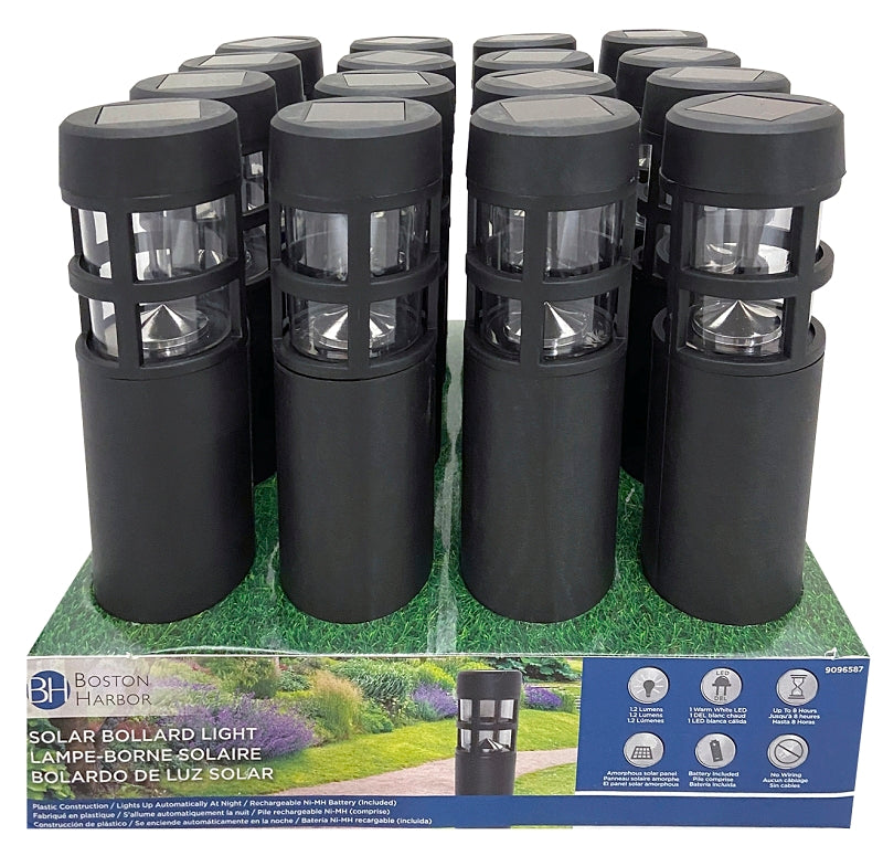 Boston Harbor Solar Bollard Light Plastic Black, Ni-Mh Battery, AA Battery, 1-Lamp, Plastic Fixture, Black
