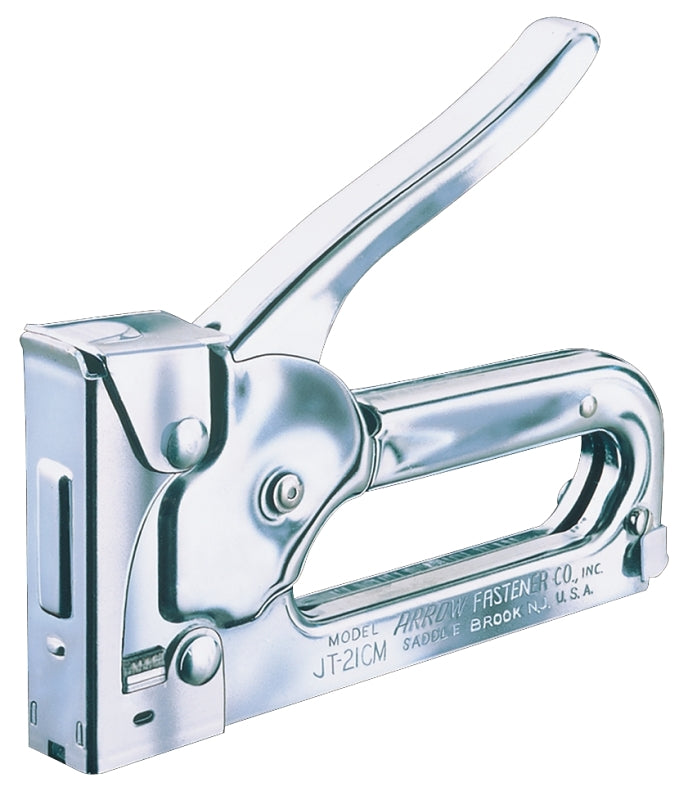 Arrow JT21CM Staple Gun Tacker, JT21 Staple, 7/16 in W Crown, 1/4 to 3/8 in L Leg, Steel Staple