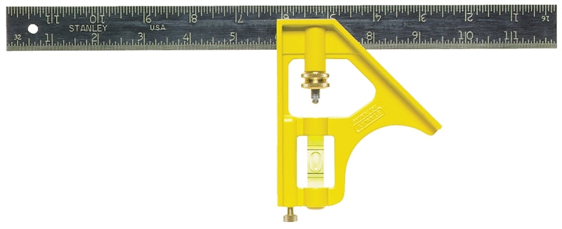 Stanley 46-123 Combination Square, 12 in L Blade, SAE Graduation, Steel Blade