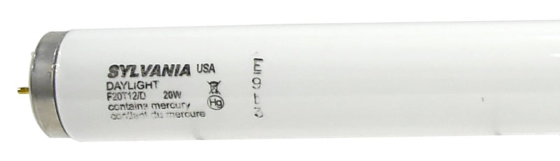 Sylvania S6566 Fluorescent Bulb, 20 W, T12 Lamp, Medium Bi-Pin, G13 Lamp Base, 1075 Lumens, 6500 K Color Temp, Daylight