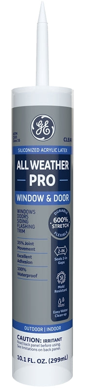 GE Siliconized Advanced Acrylic 2863819 Window & Door Sealant, Clear, 1 to 14 days Curing, 10 fl-oz Cartridge