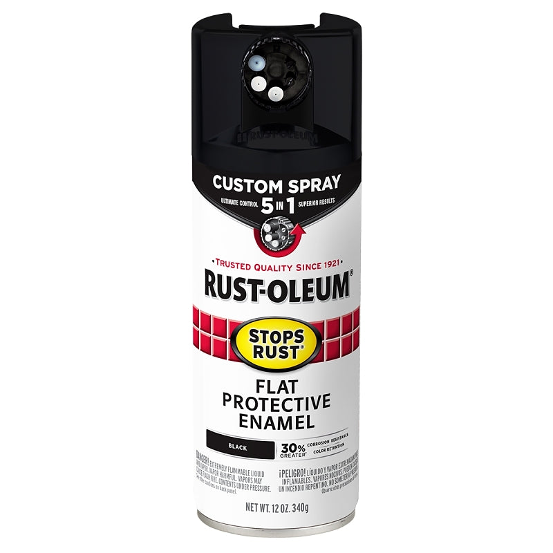 Rust-Oleum 376855 5-In-1 Enamel Paint, Flat, Black, 12 oz, Aerosol Can