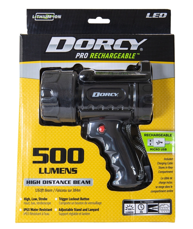 Dorcy 41-1031 Rechargeable Spotlight, LED Lamp, 500 Lumens Lumens, Black Fixture