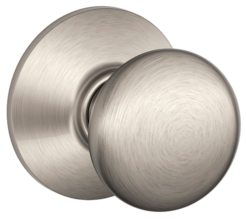 Schlage Plymouth Series F10VPLY619 Passage Knob, Metal, Satin Nickel, 2-3/8, 2-3/4 in Backset, 1.63 x 2.25 in Strike