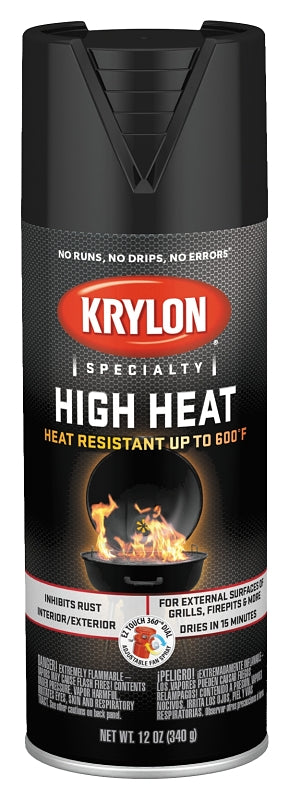 Krylon K01618777 Spray Spray Paint, Satin, Black, 12 oz, Aerosol Can