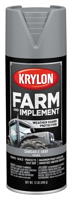 Krylon K01950007 Farm and Implement Primer, Sandable Gray Primer, 12 oz