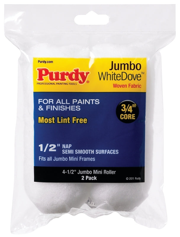 Purdy White Dove 140624013 Jumbo Mini Roller Cover, 1/2 in Thick Nap, 4-1/2 in L, 3/4 in Core, Dralon Fabric Cover