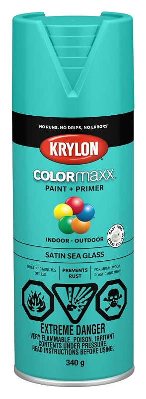 Krylon COLORmaxx K05576007 Spray Paint, Satin, Sea Glass, 12 oz, Aerosol Can