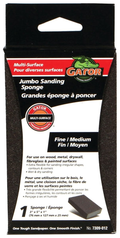 Gator 7309-012 Sanding Sponge, 5 in L, 3 in W, Fine, Medium, Aluminum Oxide Abrasive