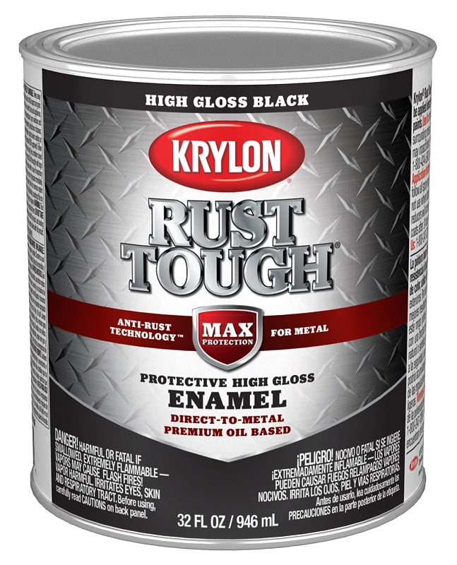 Krylon Rust Tough K09705008 Rust Preventative Paint, Gloss, Black, 1 qt, 400 sq-ft/gal Coverage Area