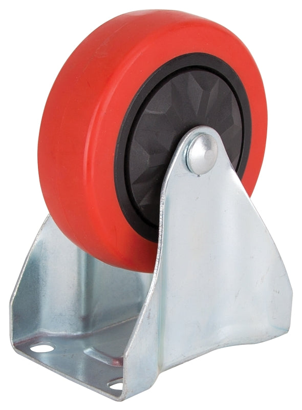 ProSource JC-381-G Rigid Caster, 4 in Dia Wheel, 30 mm W Wheel, PU Wheel, Red, 220 lb, Steel Housing Material