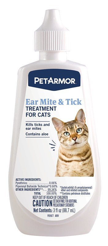 PetArmor 2815 Cat Ear Mite/Tick Treatment, Liquid, Fragrance-Free, 3 oz Squeeze Bottle