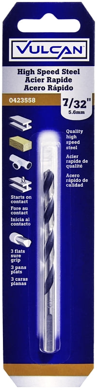 Vulcan Jobber Drill Bit, 7/32 in Dia, 3-3/4 in OAL, 3-Flat Shank