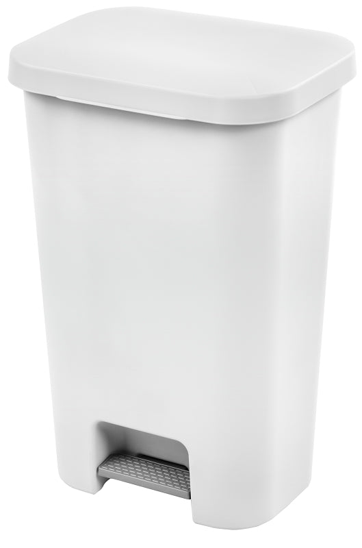 Sterilite COLORmaxx 10698004 Trash Can with Lid, 11.9 gal Capacity, Plastic, White, Textured, Step-On Lid Closure