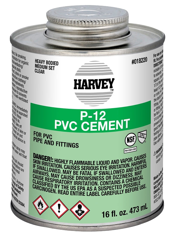 Harvey 018220-12 Solvent Cement, 16 oz Can, Liquid, Clear