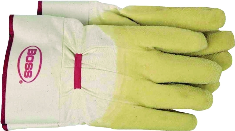 Boss 8424L Protective Gloves, L, Band Top Cuff, Cotton/Polyester Glove, White/Yellow