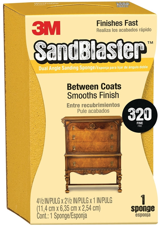 3M SandBlaster 9566 Sanding Sponge, 4-1/2 in L, 2-1/2 in W, 320 Grit, Aluminum Oxide Abrasive