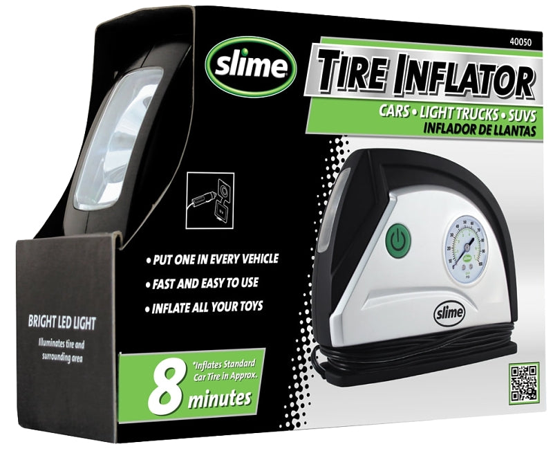 Slime 40032 Tire Inflator, 12 V, 0 to 100 psi Pressure, Dial Gauge