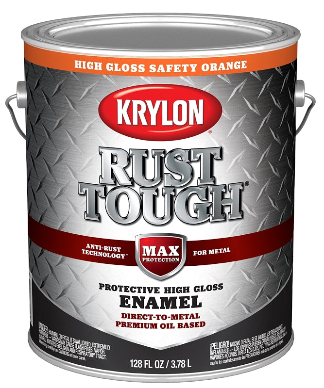 Krylon Rust Tough K09768008 Rust Preventative Paint, Gloss, Safety Orange, 1 gal, 400 sq-ft/gal Coverage Area