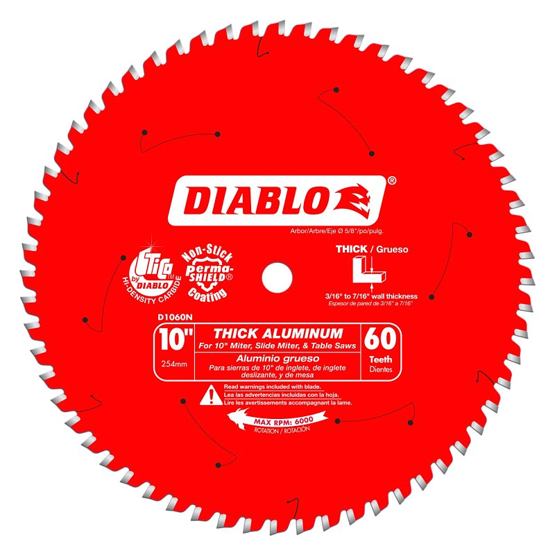 Diablo D1060N Circular Saw Blade, 10 in Dia, 5/8 in Arbor, 60-Teeth, Carbide Cutting Edge