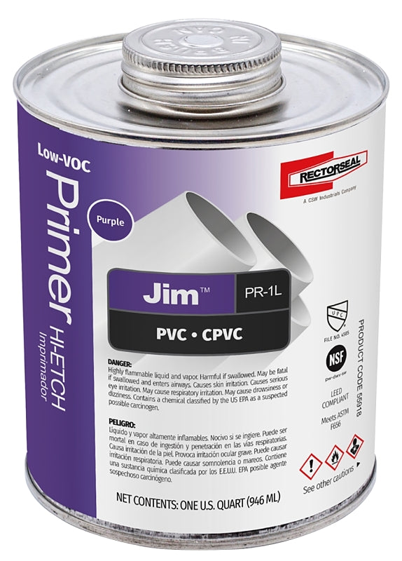 Rectorseal Jim PR-1L Series 55918 Primer, Liquid, Purple, 1 qt, Can