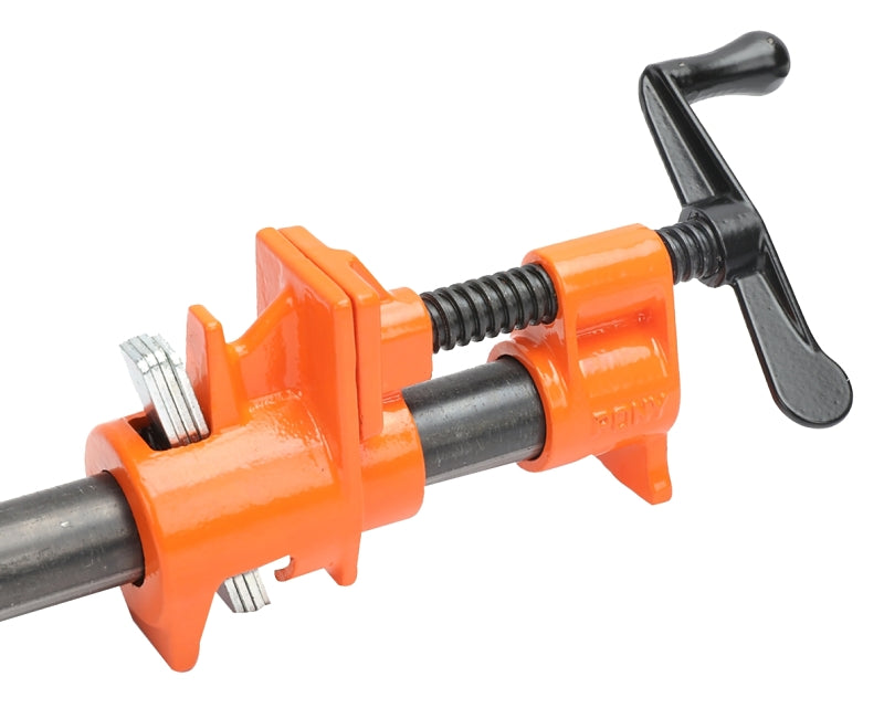 Pony 50 Pipe Clamp Fixture, Clamping Range: 3/4 in, Crank Handle, Steel, Black/Orange