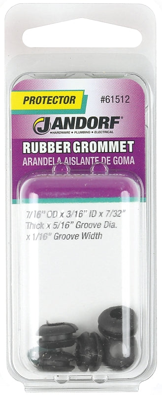 Jandorf 61512 Grommet, Rubber, Black, 7/32 in Thick Panel
