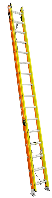 Werner GLIDESAFE T6200-2GS Series T6232-2GS Extension Ladder, 31 ft H Reach, 300 lb, 32-Step, Fiberglass, Orange/Yellow
