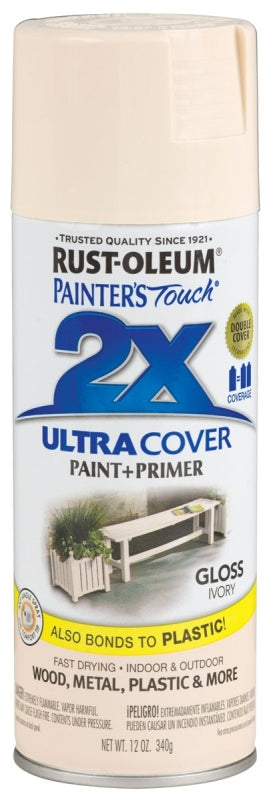 Rust-Oleum Painter's Touch 2X Ultra Cover 334035 Spray Paint, Gloss, Ivory, 12 oz, Aerosol Can