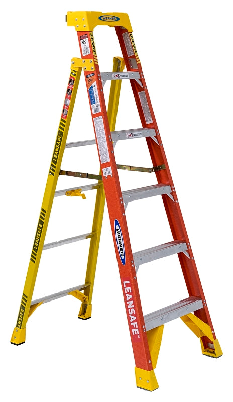 WERNER LEANSAFE L6200 Series L6206 Leaning Ladder, 10 ft Max Reach H, 6-Step, 300 lb, Type IA Duty Rating, 3 in D Step