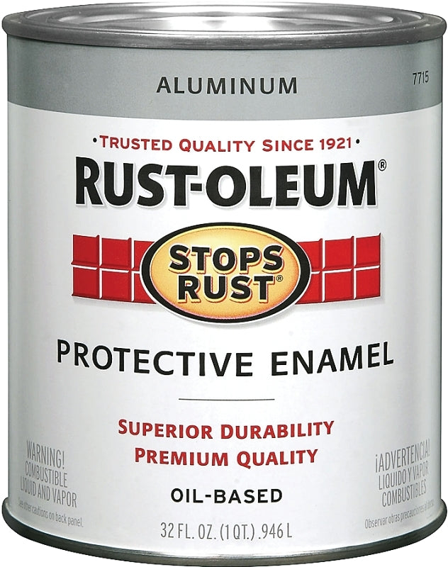 Rust-Oleum Stops Rust 7715502 Enamel Paint, Oil, Metallic, Aluminum, 1 qt, Can, 80 to 120 sq-ft/qt Coverage Area