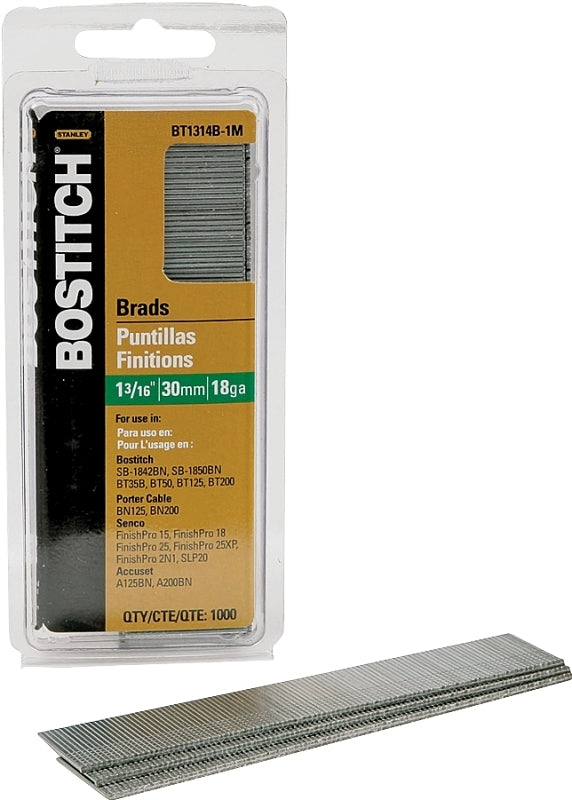 Bostitch BT1314B-1M Nail, 1-3/16 in L, 18 Gauge, Steel, Coated, Brad Head, Smooth Shank, 1000/BX