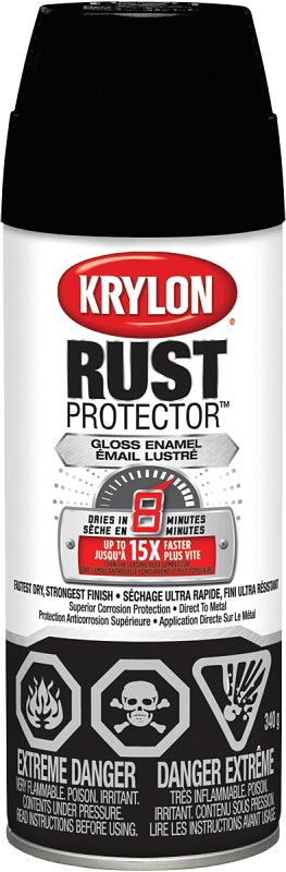 Krylon Rust Protector K06900107 Rust Preventative Spray Paint, Gloss, Black, 12 oz, Can