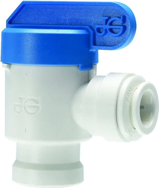 John Guest PPSV500822WP Elbow Shut-Off Valve, 1/4 in Connection, Tube x NPTF, 150 psi Pressure, Polypropylene Body