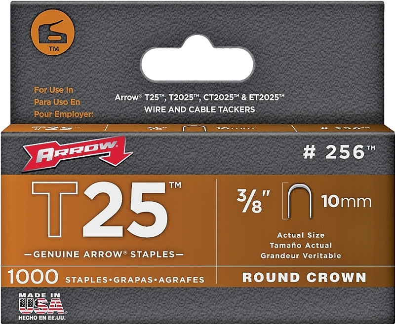 Arrow 256 Staple, 5/16 in W Crown, 3/8 in L Leg, Steel