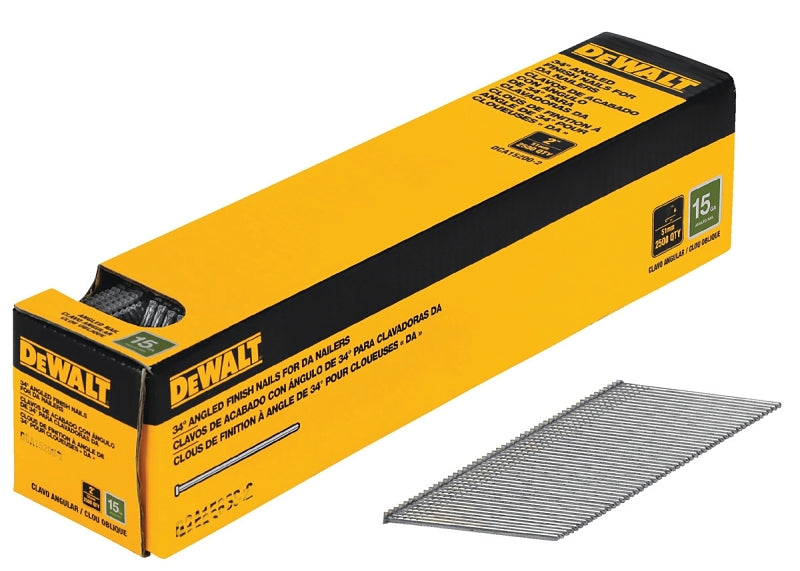 DeWALT DCA15250-2 Finish Nail, 2-1/2 in L, 15 Gauge, Steel, Round Head, Smooth Shank