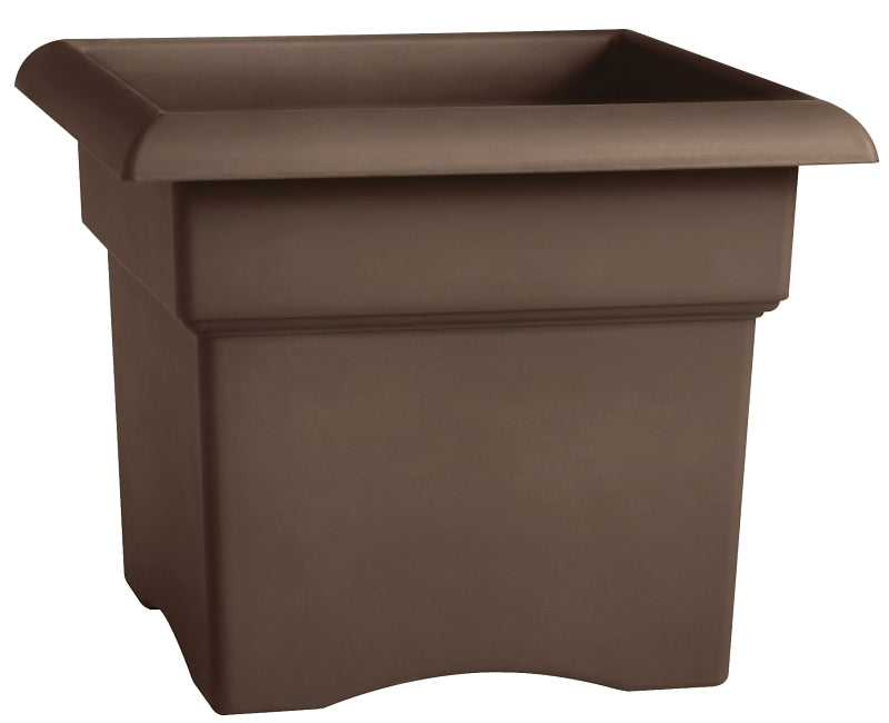 Bloem 57314CH Deck Box Planter, 11-1/4 in H, 14 in W, Square, Plastic, Chocolate